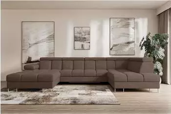 ALTDECOR Coma U Wohnlandschaft mit Schlaffunktion, Bettkasten, Velours, braun, 345x203x79cm (800001727717)