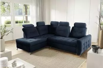 Fun M&ouml;bel Wendie Ecksofa mit Schlaffunktion, Stoff Hold Me, dunkelblau, Ottomane links