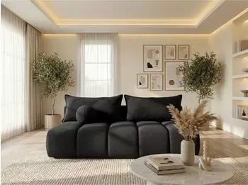 WFL GROUP Milla Schlafsofa 3-Sitzer mit Bettkasten, Bouclé, schwarz (800001307120)