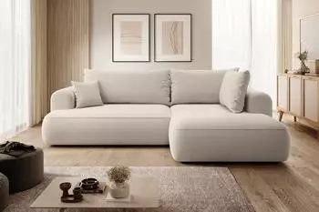Selsey Ovo Ecksofa mit Schlaffunktion, Ottomane rechts, samt hellbeige