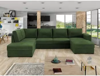 Mirjan24 Wilma Ecksofa U-Form, dunkelgr&uuml;n, 305x85x188cm