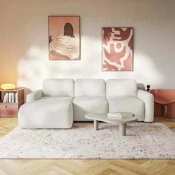 Selsey Carnos Mini Ecksofa mit Schlaffunktion, Ottomane links, Chenille, creme