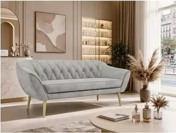 MKS Meble Pirs 3-Sitzer-Sofa, Samt, hellgrau, Wellenfederung, 180cm