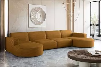 Kaiser M&ouml;bel Modena U XL Ecksofa Cord senffarben, 382x165cm
