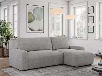 MKS Meble Argos Ecksofa mit Schlaffunktion und Bettkasten, hellgrau, L-Form (ARGOS)