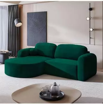 Masseno Amilia M Ecksofa L-Form mit Schlaffunktion, Bettkasten, gr&uuml;ner Velours, 263x174cm