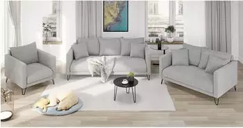 S-Style Möbel Harmony Polstergarnitur 3+2+1 Chenille hellgrau, schwarze Metallfüße (800000872782)