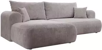 Selsey Ovo Cord Ecksofa mit Schlaffunktion & Bettkasten, Ottomane links, hellgrau