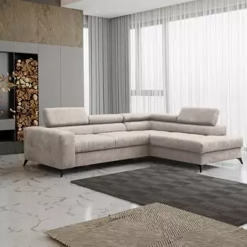 Fun M&ouml;bel AMADEO Ecksofa Schlafsofa Stoff Anafi, creme, Ottomane rechts