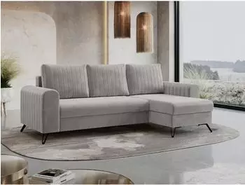 MKS Axel Velvet Ecksofa L-Form, hellgrau, Velours, 242x140cm (800000579443)