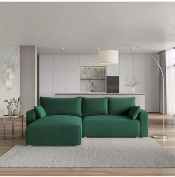 Masseno Foril P Ecksofa L-Form mit Schlaffunktion, Kordstoff, grün, 265x178cm (FORIL P)