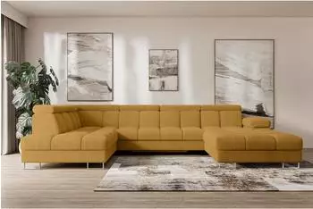ALTDECOR Coma U Ecksofa mit Schlaffunktion und Bettkasten, U-Form, senfgelb, Cord, 345x203x79cm (800001727657)