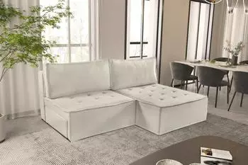 Fun Möbel Amalia Ecksofa Schlafsofa, Stoff Raven, creme, Ottomane rechts