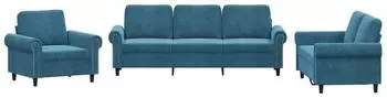 vidaXL 3-tlg. Sofagarnitur mit Kissen, blau, Samt (3202179)
