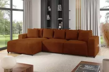 Fun Möbel Megan Ecksofa Stoff Poso, rostbraun, Ottomane links