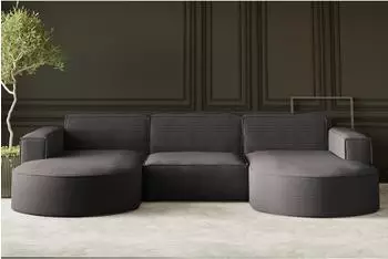 Kaiser Möbel Modena U Studio Ecksofa U-Form, Cord, dunkelgrau, 299x165cm