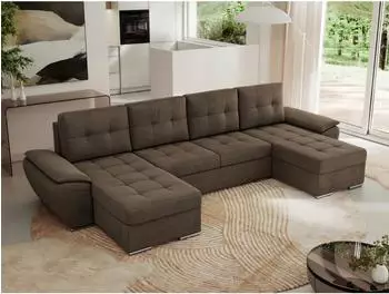 MKS Meble Umbria U Ecksofa U-Form mit Schlaffunktion und Bettkasten, braun Velvet (336x85x157cm)