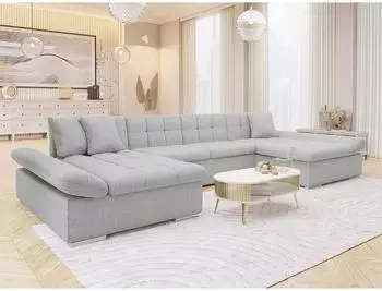 Mirjan24 Alia Premium Ecksofa U-Form mit Schlaffunktion, Textil, grau
