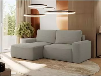MKS Belluno Ecksofa mit Schlaffunktion und Bettkasten, hellgrau, Boucl&eacute;, L-Form links (800000812660)