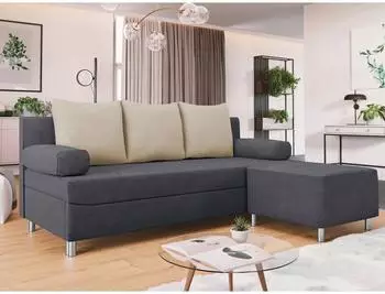 Mirjan24 Dover Schlafsofa mit Polsterhocker, L-Form, Chromf&uuml;&szlig;e (Dover)