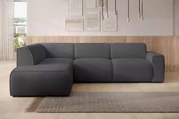 Selsey Bouvi Ecksofa mit seitlicher R&uuml;ckenlehne, Ottomane links, dunkelgrau, Boucl&eacute;