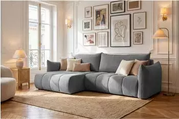 WFL GROUP Liv Ecksofa mit Schlaffunktion & Bettkasten, Cordstoff grau, L-Form (800001517760)
