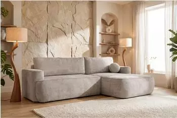 WFL GROUP Marion Ecksofa L-Form mit Schlaffunktion & Bettkasten, Chenille taupe, rechts (800001517785)