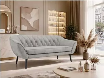 MKS Meble Pirs 3-Sitzer-Sofa Hellgrau Velvet, schwarze Beine, 180cm (Monolith 84)