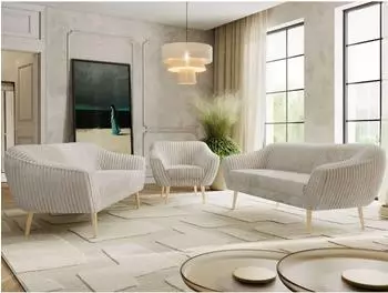 MKS Meble PIRS Sofagarnitur 3-3-1, Cord, beige (PIRS)