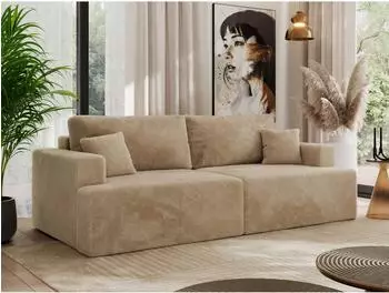 MKS Virella 4-Sitzer Schlafsofa mit Bettkasten, beige Pl&uuml;sch (800001364188)