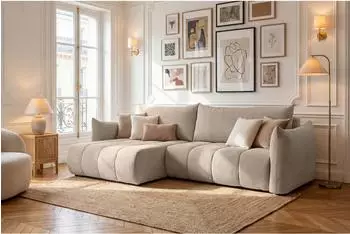 WFL GROUP Liv Ecksofa mit Schlaffunktion & Bettkasten, Cordstoff beige, L-Form (800001517746)
