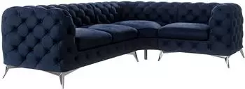 S-Style M&ouml;bel Chesterfield Ecksofa Cleo marineblau Samt, Ottomane rechts, 264x204cm (800000820505)