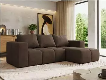 MKS Moniva Ecksofa L-Form mit Schlaffunktion & Bettkasten, Braun Velvet (800001263970)