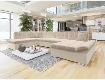 Mirjan24 Bergen Premium Ecksofa U-Form, Textil, beige, Schlaffunktion