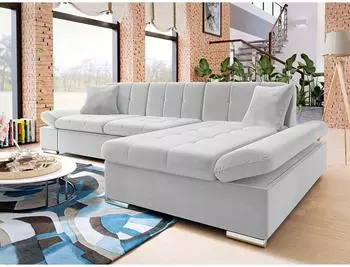 Mirjan24 Malwi Premium Ecksofa L-Form mit Schlaffunktion und Bettkasten, Textil, silberfarben, 278x161cm