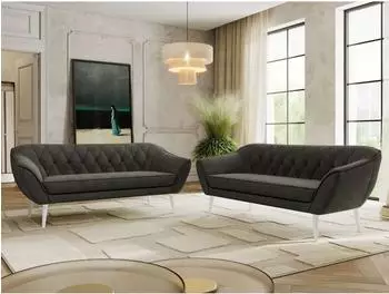 MKS Pirs 3+3 Sofa-Set Samt, dunkelgrau, weiße Beine (800001750517)