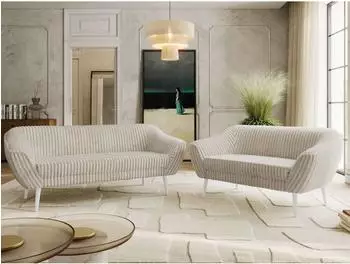 MKS Meble PIRS Sofagarnitur 3+2 Cord beige, weiße Beine (800001750848)