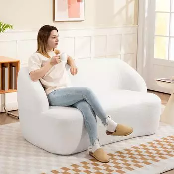 HomCom Cloud Couch 2-Sitzer, Velours-Optik, cremeweiß (83B-436V00CW)