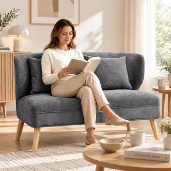 HomCom Loveseat 2-Sitzer mit Flügelrücken, Chenille-Optik, grau (83B-669V01GY)