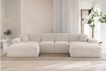 Fun M&ouml;bel Celes Premium XS Wohnlandschaft U-Form, Stoff Sven altwei&szlig;