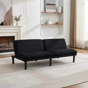 MODFU 2-Sitzer-Klappsofa aus Samt, schwarz, 3-stufig verstellbare Rückenlehne