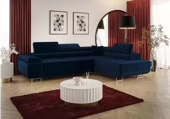 Fun Möbel MONARO Ecksofa mit Schlaffunktion, Stoff Monolith dunkelblau, Ottomane rechts