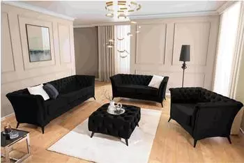 S-Style M&ouml;bel Whitby Chesterfield Sitzgarnitur 3+2+1, Samt, schwarz (800001098037)