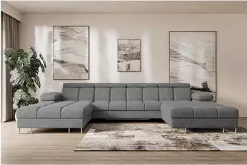 ALTDECOR COMA U2 Ecksofa U-Form mit Schlaffunktion, grau, 345x203x79cm (800001833581)