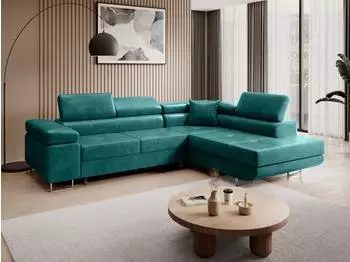 Beautysofa Vild Eckschlafsofa L-Form Velours dunkelgr&uuml;n, Ottomane rechts (800001174237)