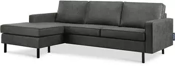 Konsimo Invia Ecksofa links mit Ottomane, Echtleder, dunkelgrau