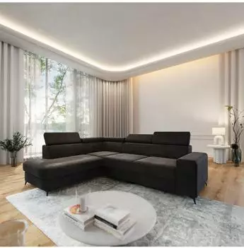 Masseno Alvoro L-S Ecksofa L-Form, Velours-Stoff, schwarz, mit Schlaffunktion (800001246776)