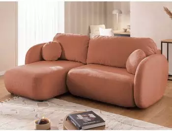 S-Style M&ouml;bel Candy Ecksofa L-Form mit Schlaffunktion, Boucl&eacute;-Stoff terrakotta, Ottomane links (800001200235)