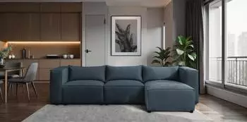 Fun M&ouml;bel Nevio Ecksofa Stoff Lincoln, blau, Ottomane rechts