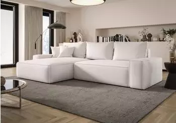 Fun M&ouml;bel WALKEN Ecksofa Schlafsofa, Stoff Aragon, wei&szlig;, Ottomane links